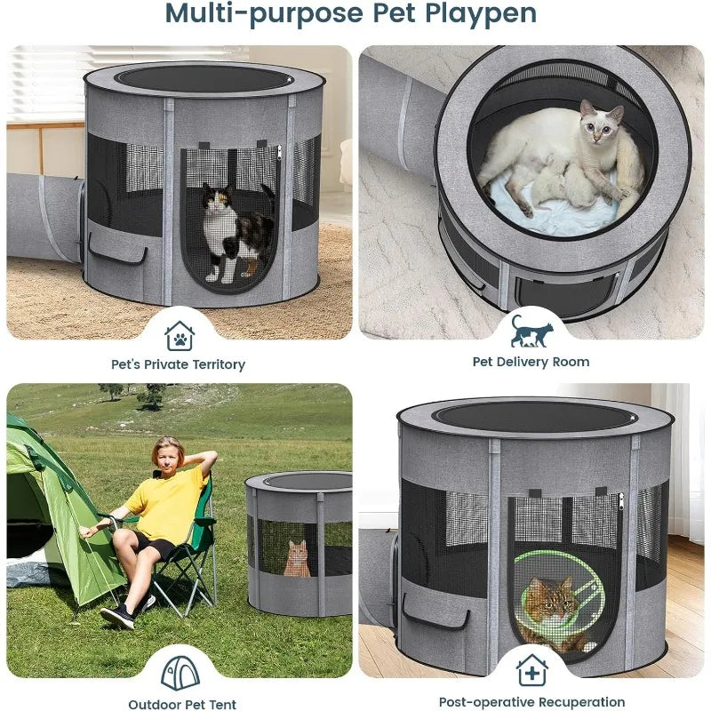 Portable Cat Playpen with Tunnel, 3 in 1 Pet Tent