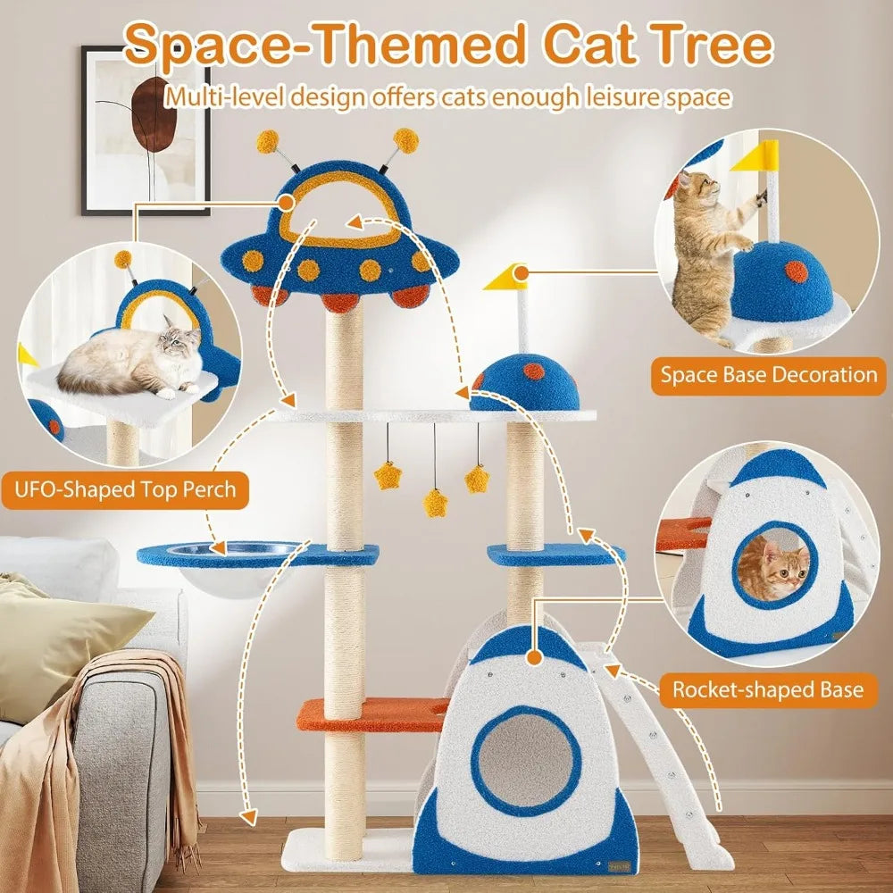 64.5 Inch Space-Themed Cat Tree with UFO Top Perch
