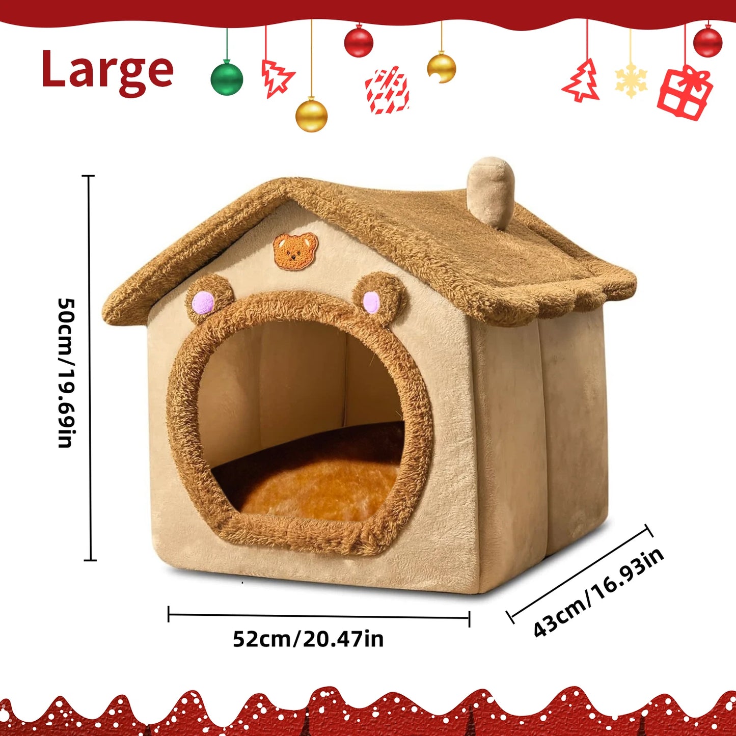 Pet Bed for Cats and Dogs - Cozy Indoor Shelter with Cushion