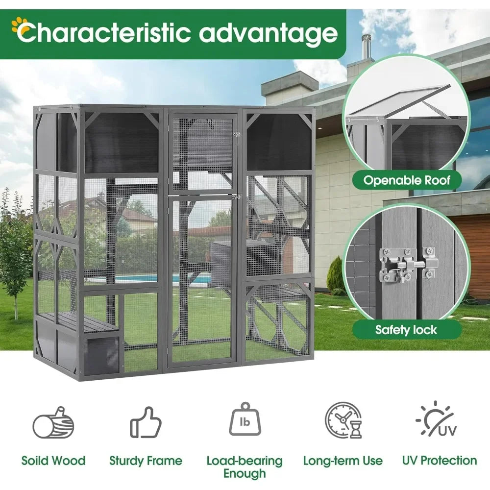 Cat House Catio Enclosure with Enter Door, Bouncy Bridge
