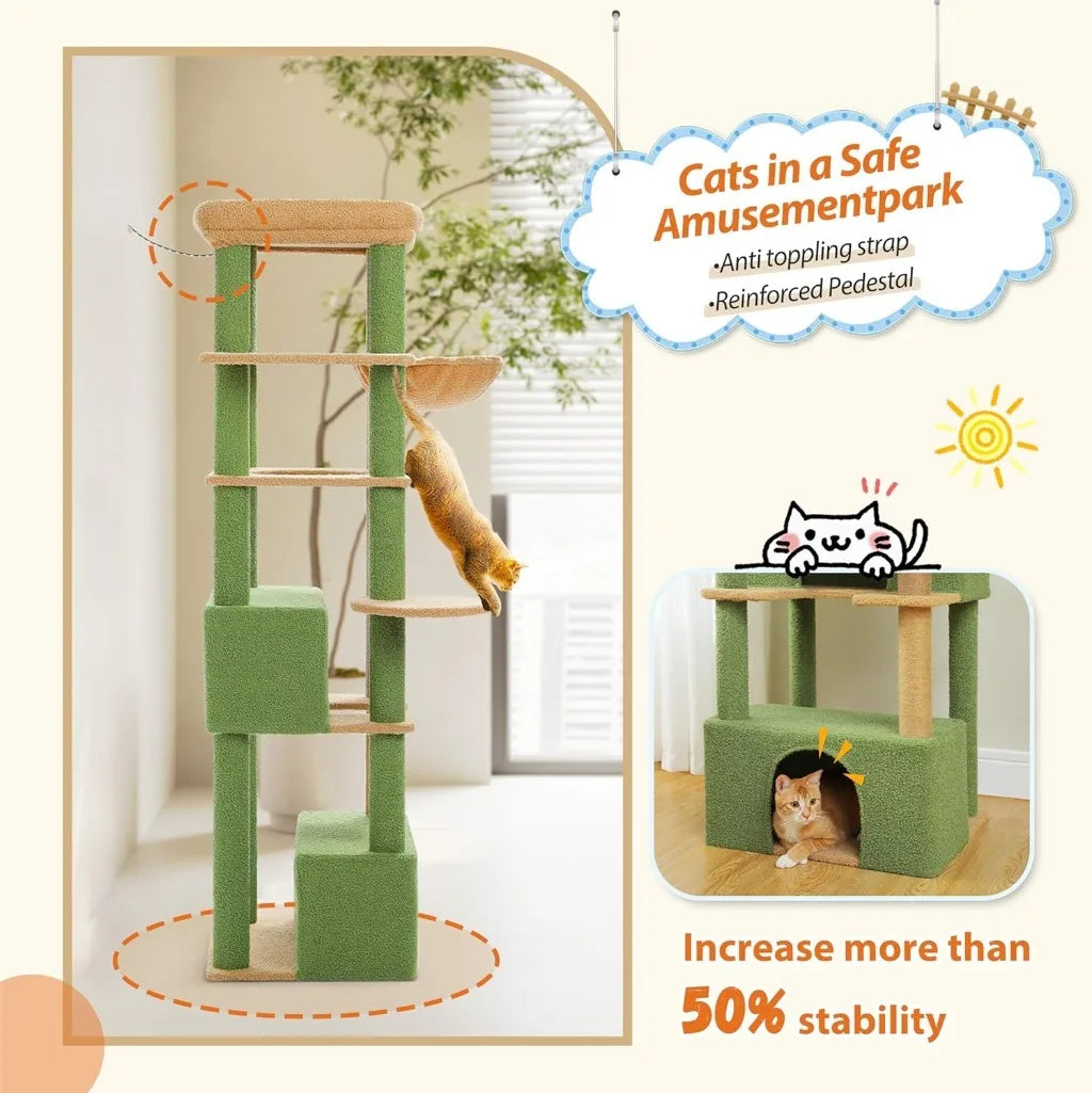 68'' Cat Tree for Large Cats 20 lbs Heavy Duty Tower