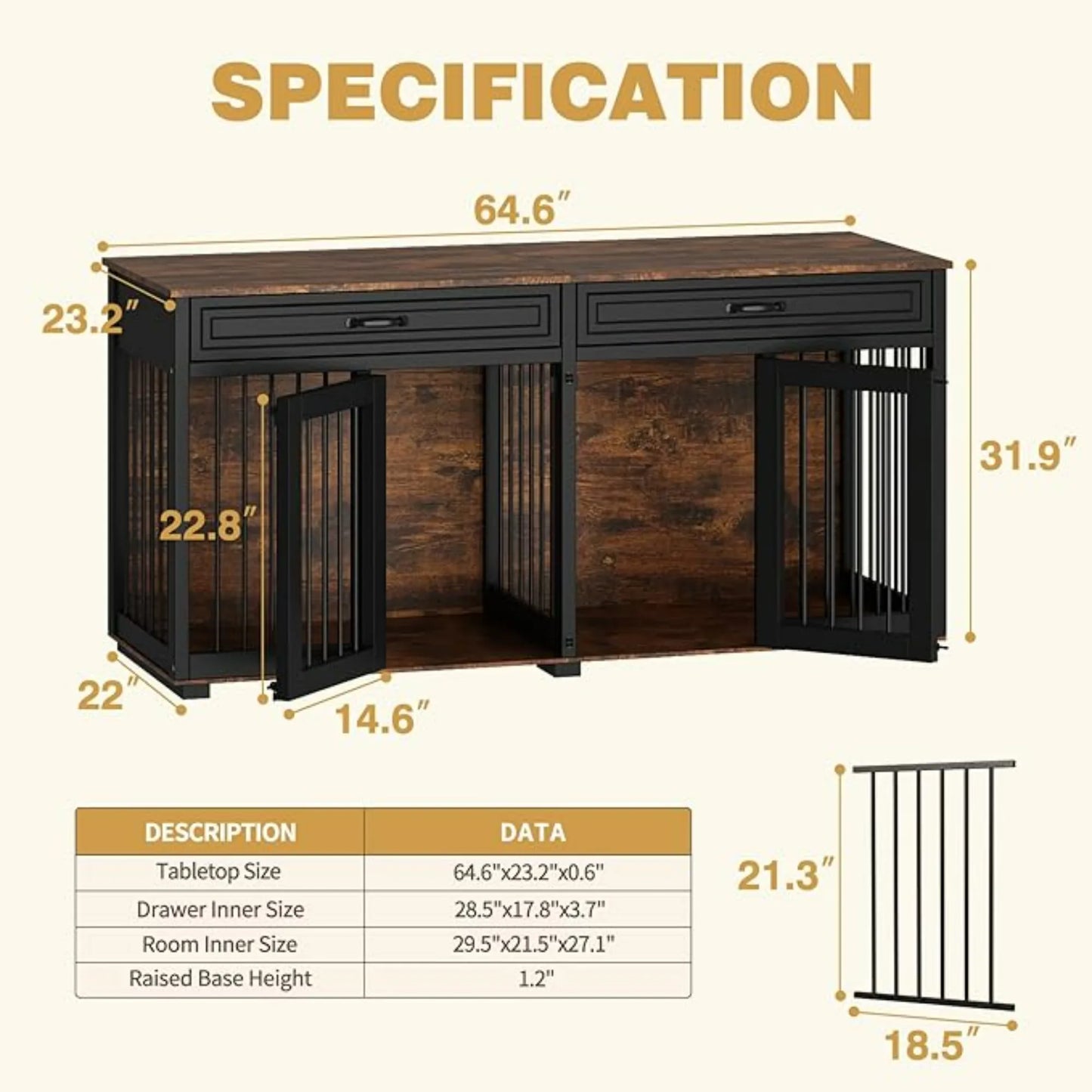 Dog Crate Furniture for Large Medium Dogs 72 Inch Wooden Kennel