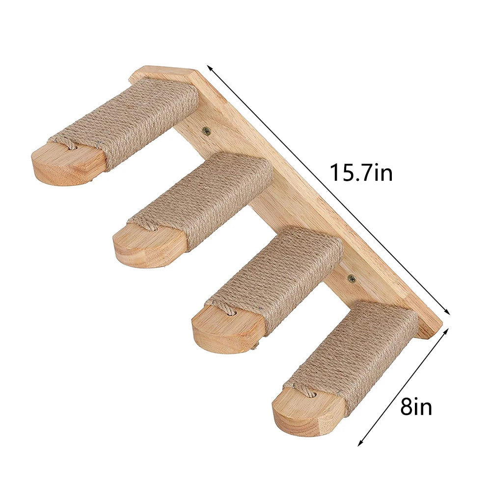 Cat Climbing Shelf Wall Mounted Four Step Stairway With Sisal Scratching Post For Cats