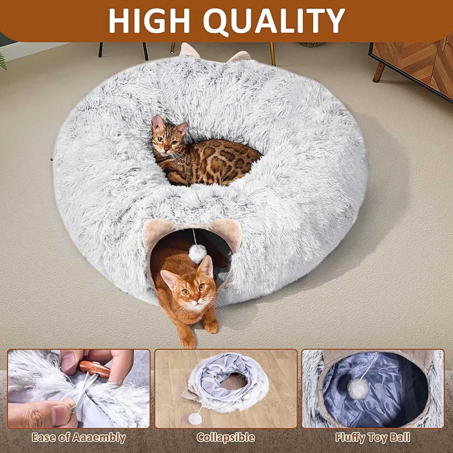 Cat Tunnel With Bed For Indoor Cats Soft Plush Toys