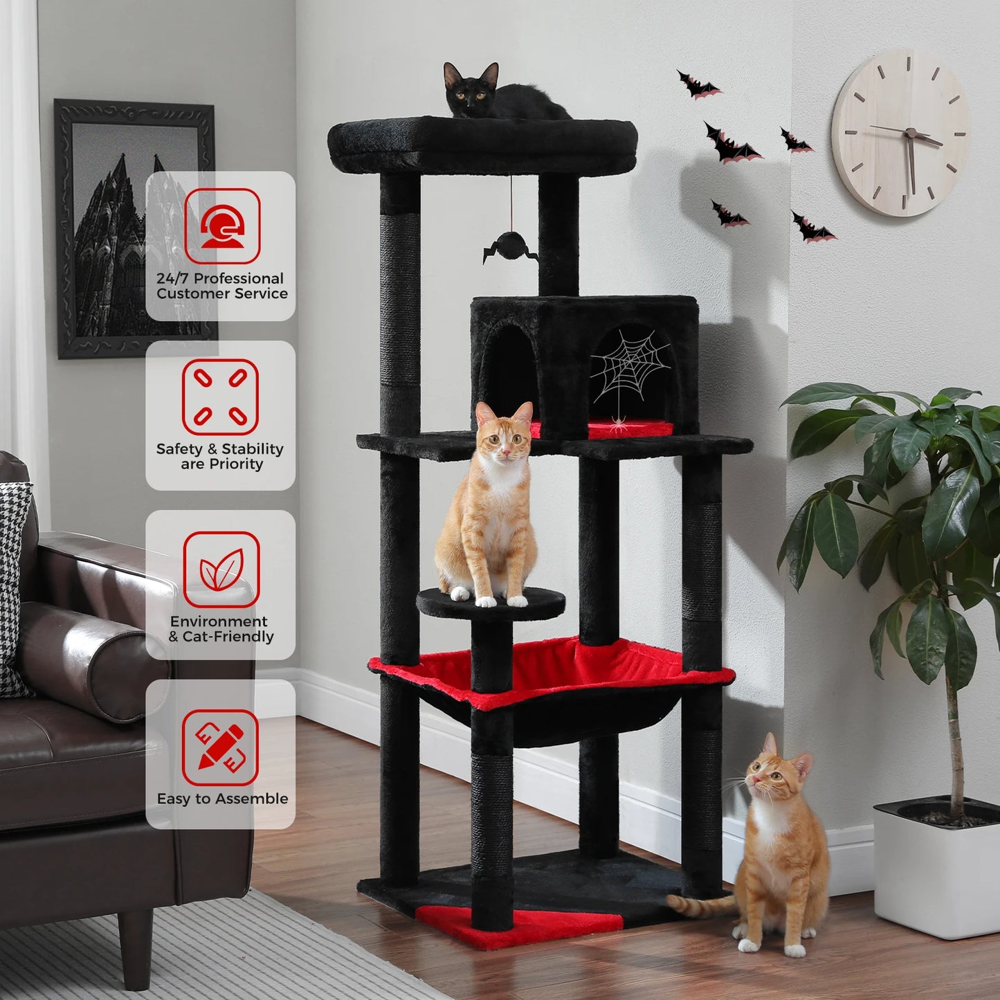 Gothic Cat Tree for Indoor Cats Tall Cat Tower with Hammock