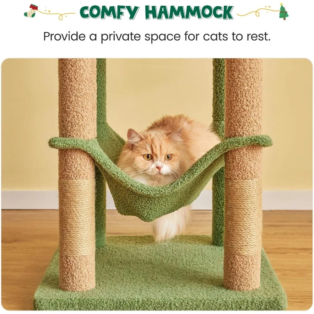 MWPO 63.8 Inches Green Cat Tree for Indoor Cats Multi-Level
