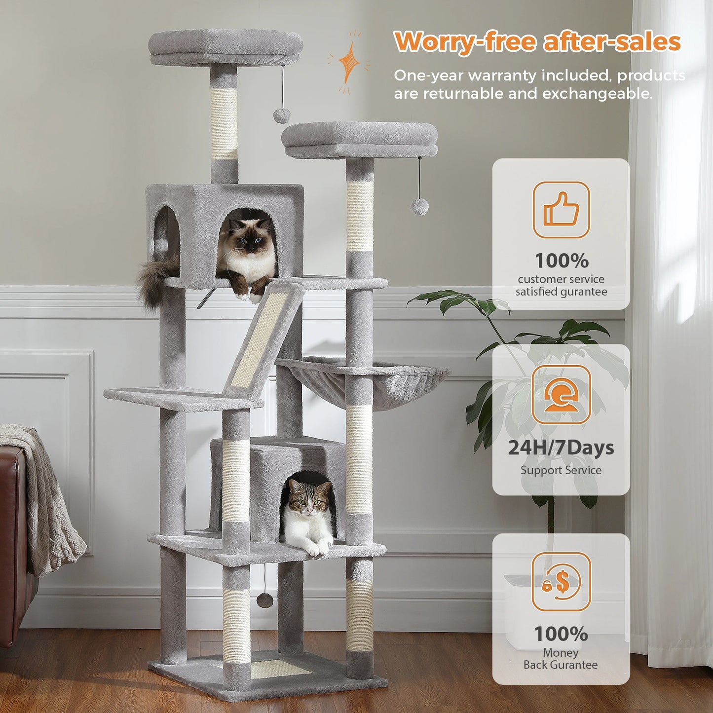 Large Cat Tree Tall Cat Tower for Indoor Cats Multi-Level