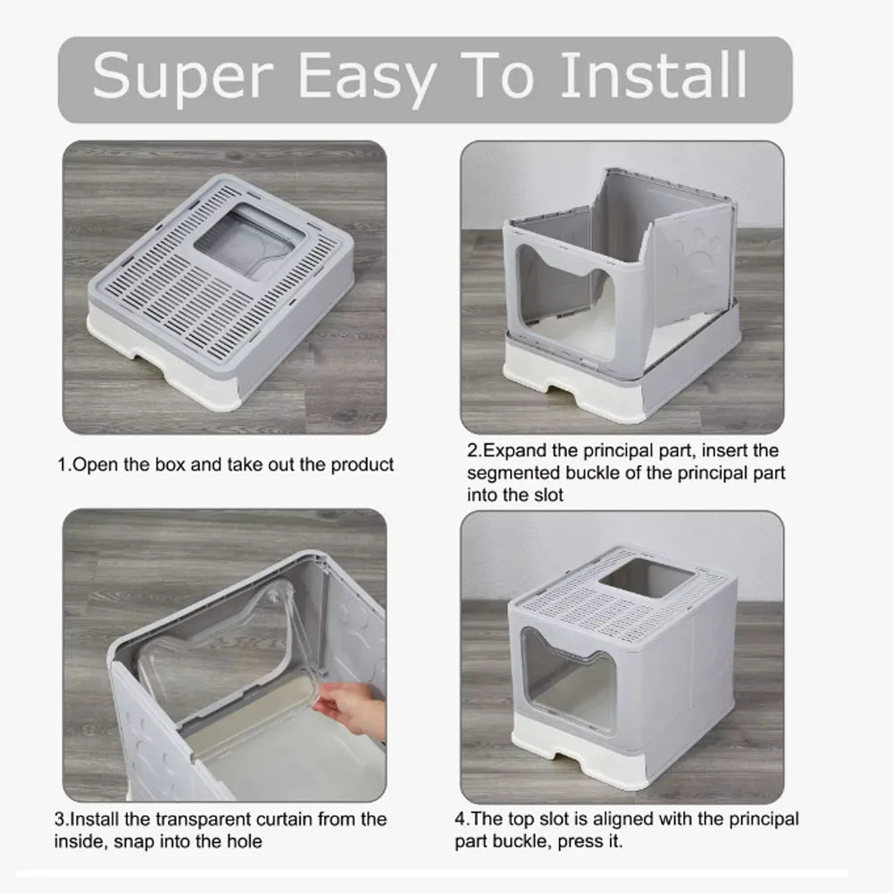 Convenient Foldable Litter Box with Drawer Design and Scooper