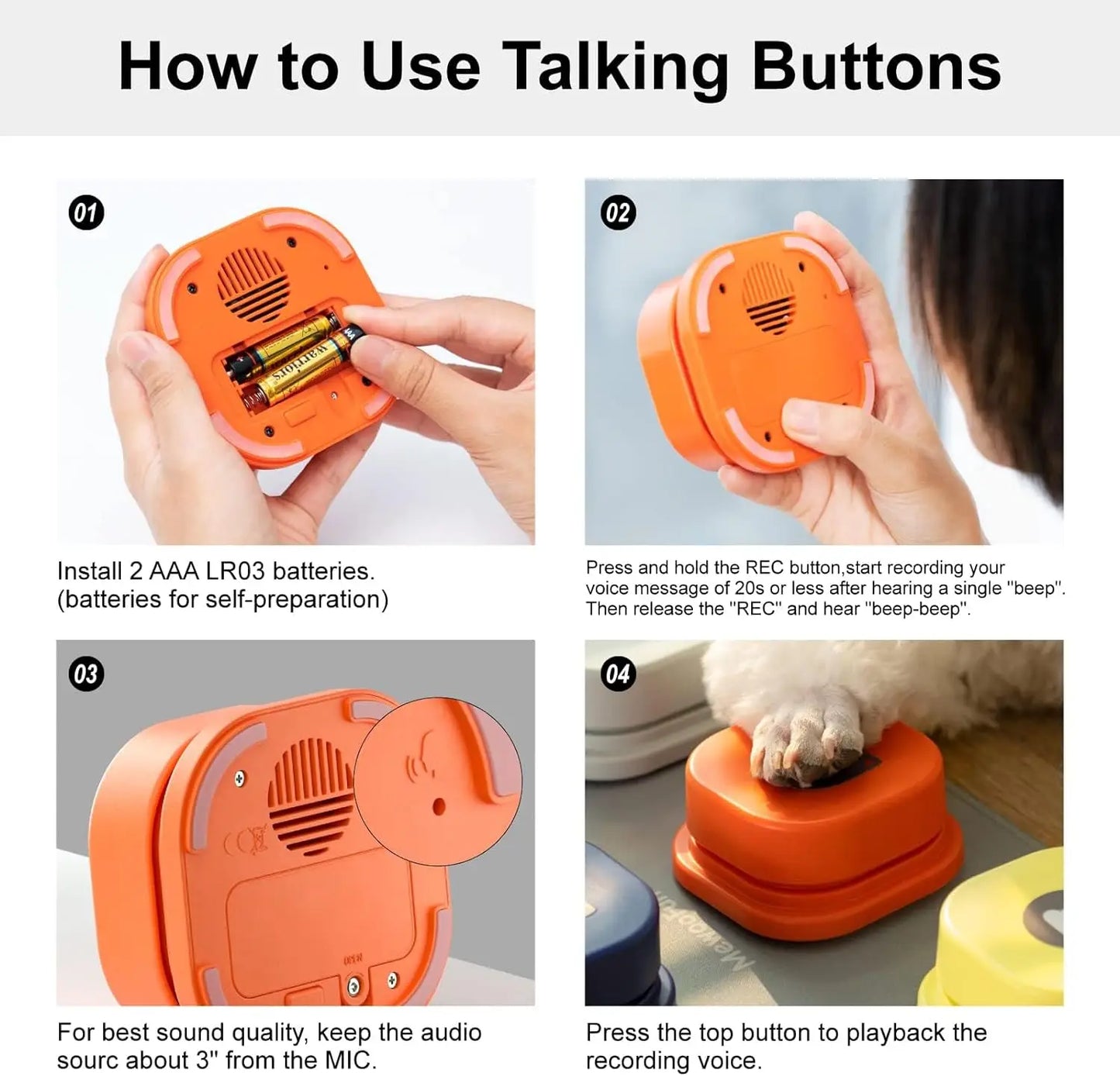 Mewoofun Dog Buttons with Rubber Mat Recordable Dog Talking Buttons Set