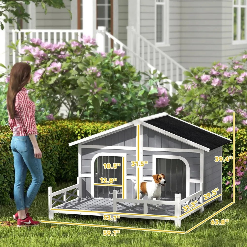 Dog House Outdoor Wooden Dog Kennel with Porch and Roof