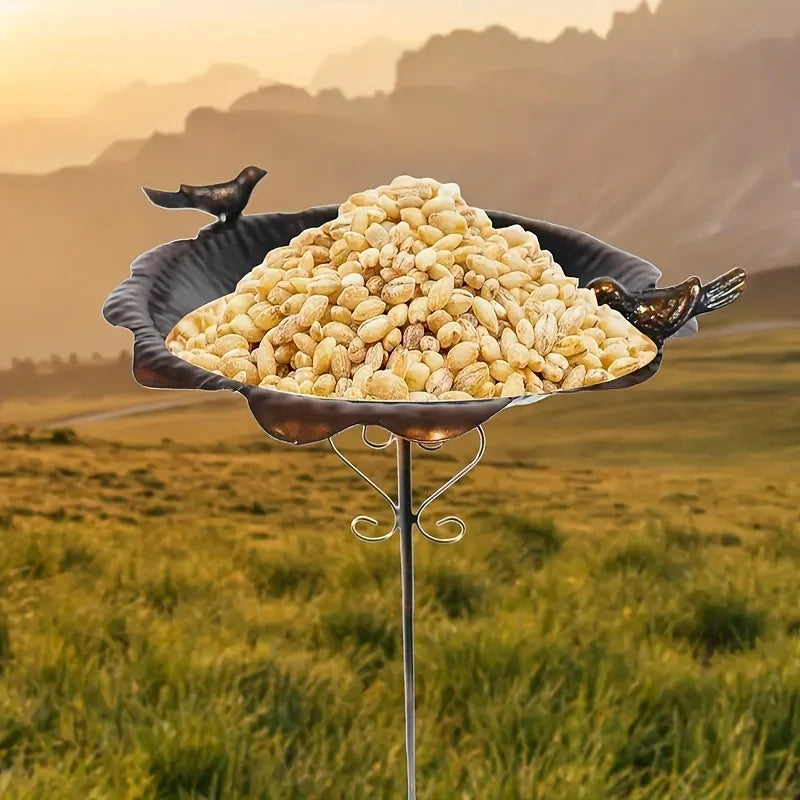 47.5" Metal Leaf-Shaped Bird Feeder Stake for Outdoor Use