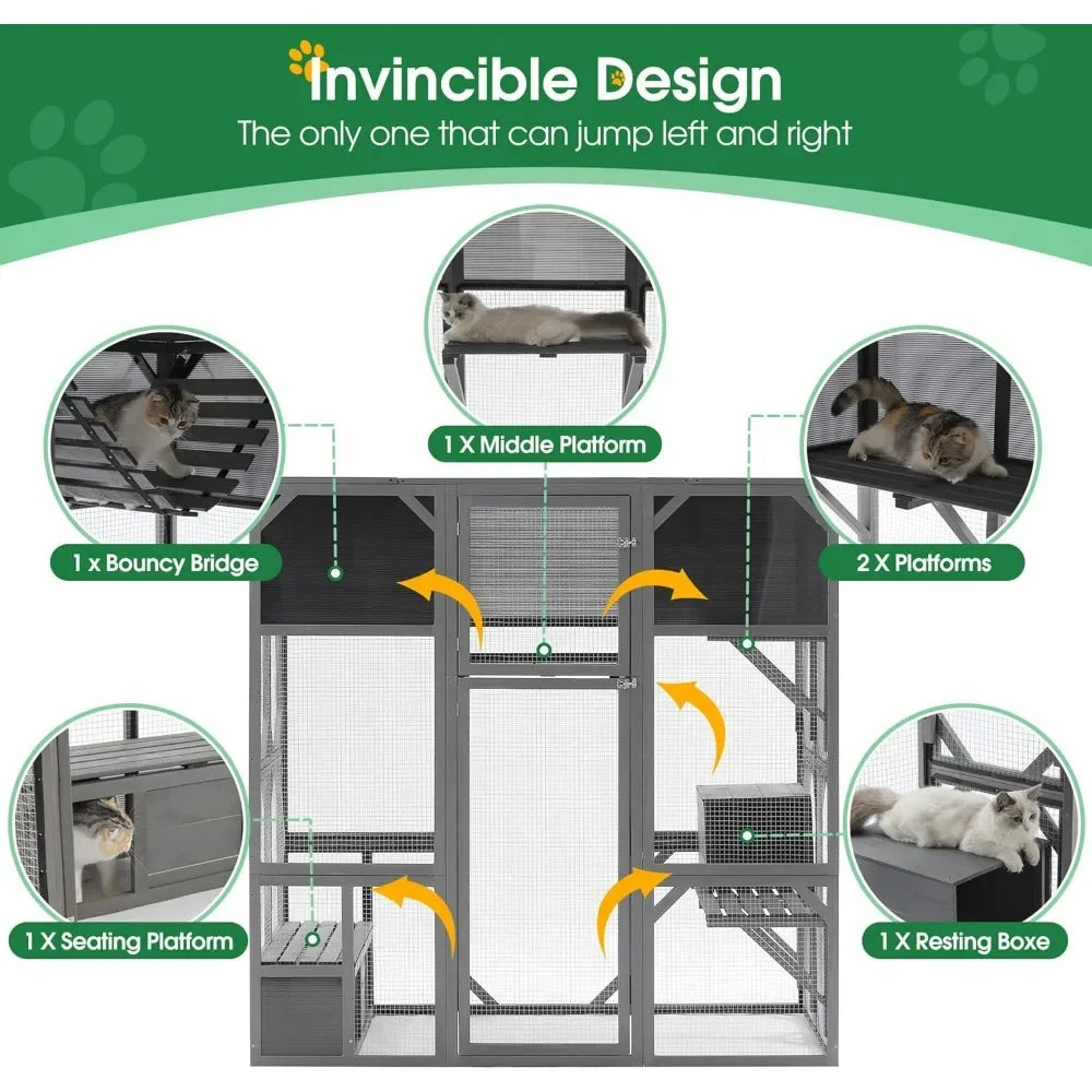 Cat House Catio Enclosure with Enter Door, Bouncy Bridge