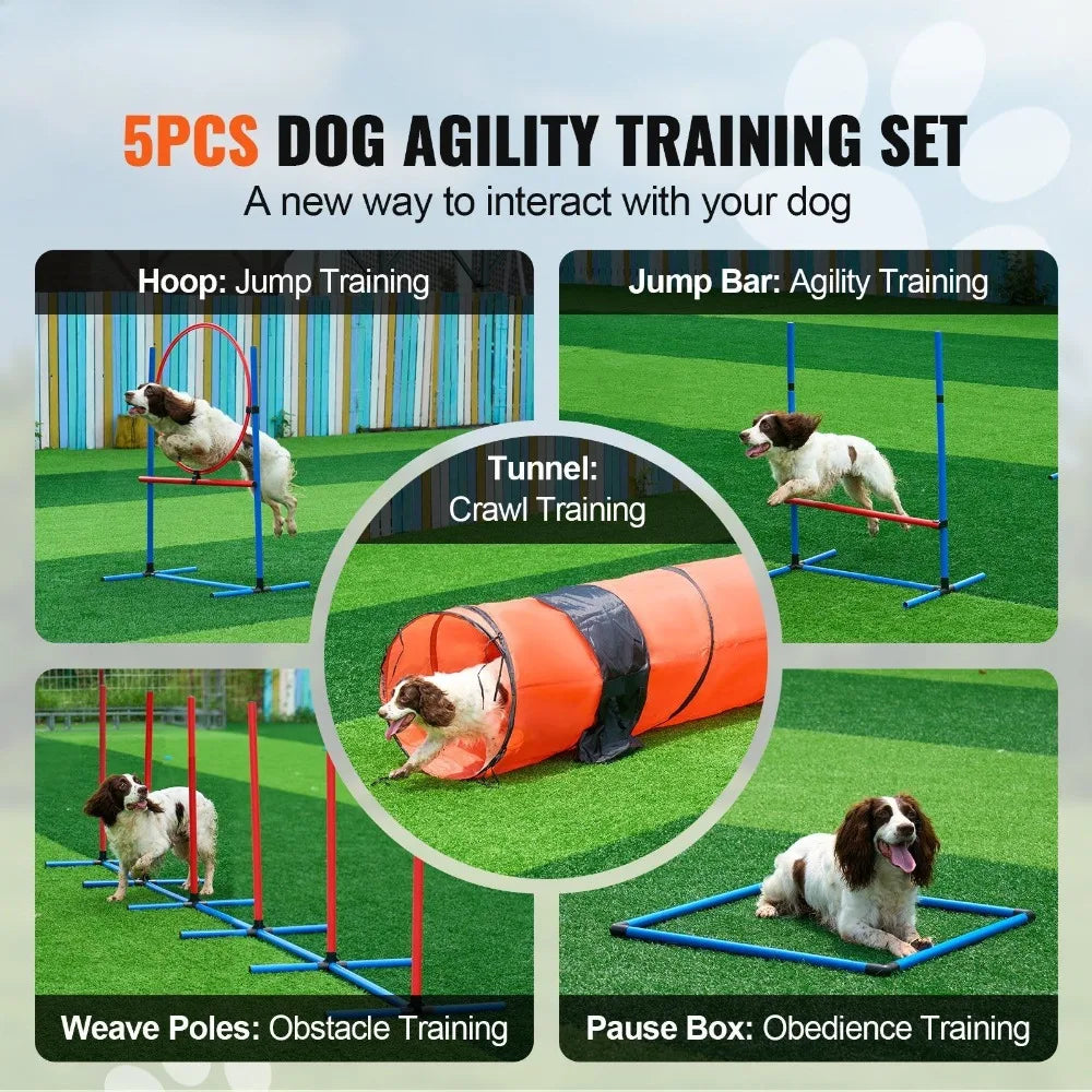 Dog Agility Training Equipment 5 PCS Set Upgrade w/ Hurdles