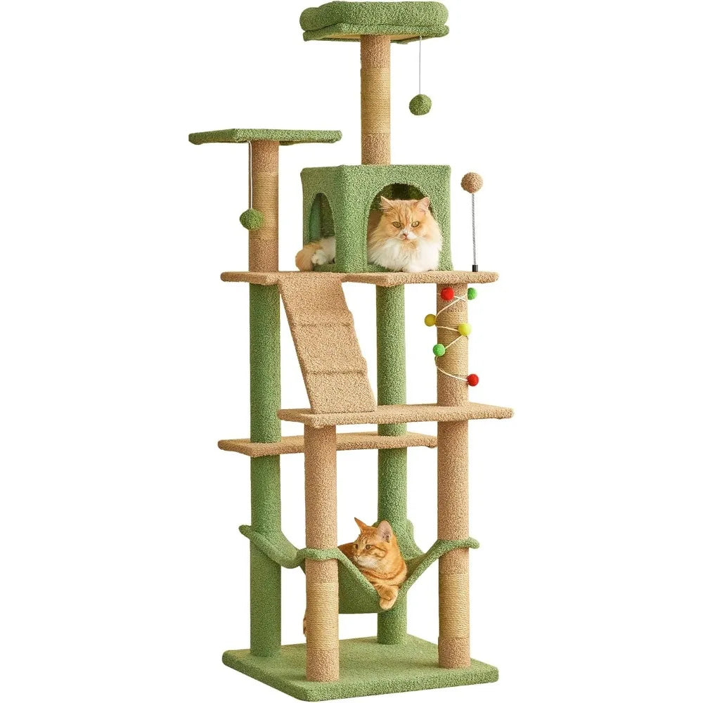 MWPO 63.8 Inches Green Cat Tree for Indoor Cats Multi-Level