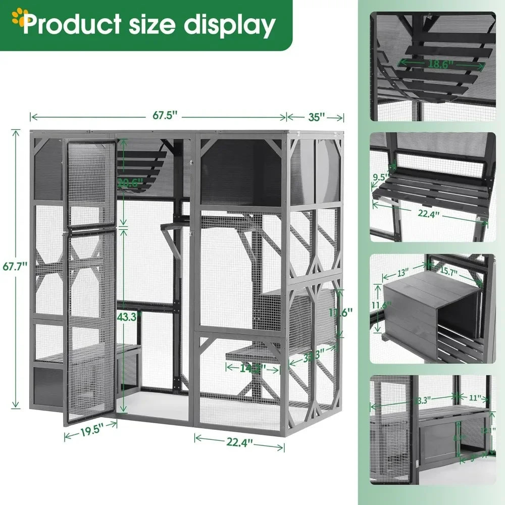 Cat House Catio Enclosure with Enter Door, Bouncy Bridge