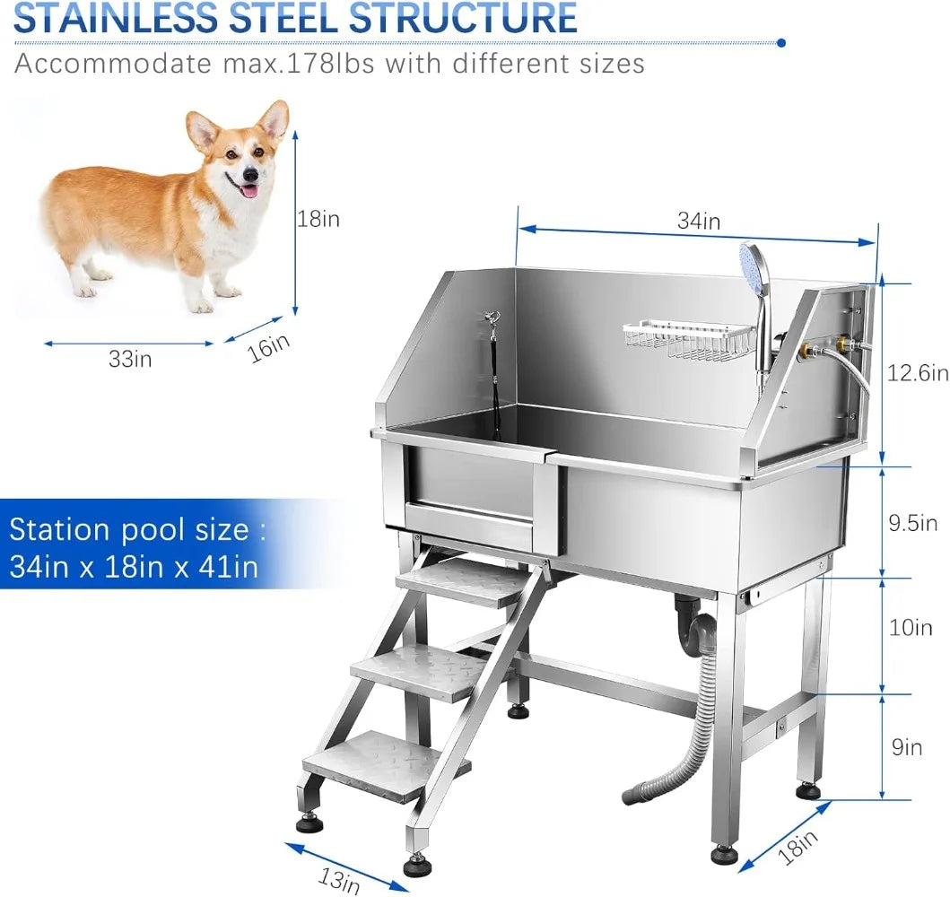 34'' Dog Bathtub for Small Dogs Dog Bathing Station