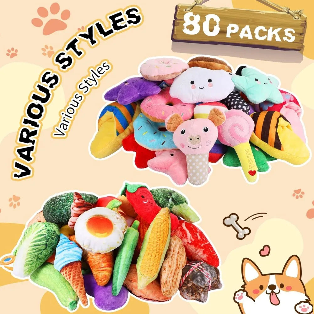 80 Pcs Dog Squeaky Bulk for Small Puppy Chew Toys