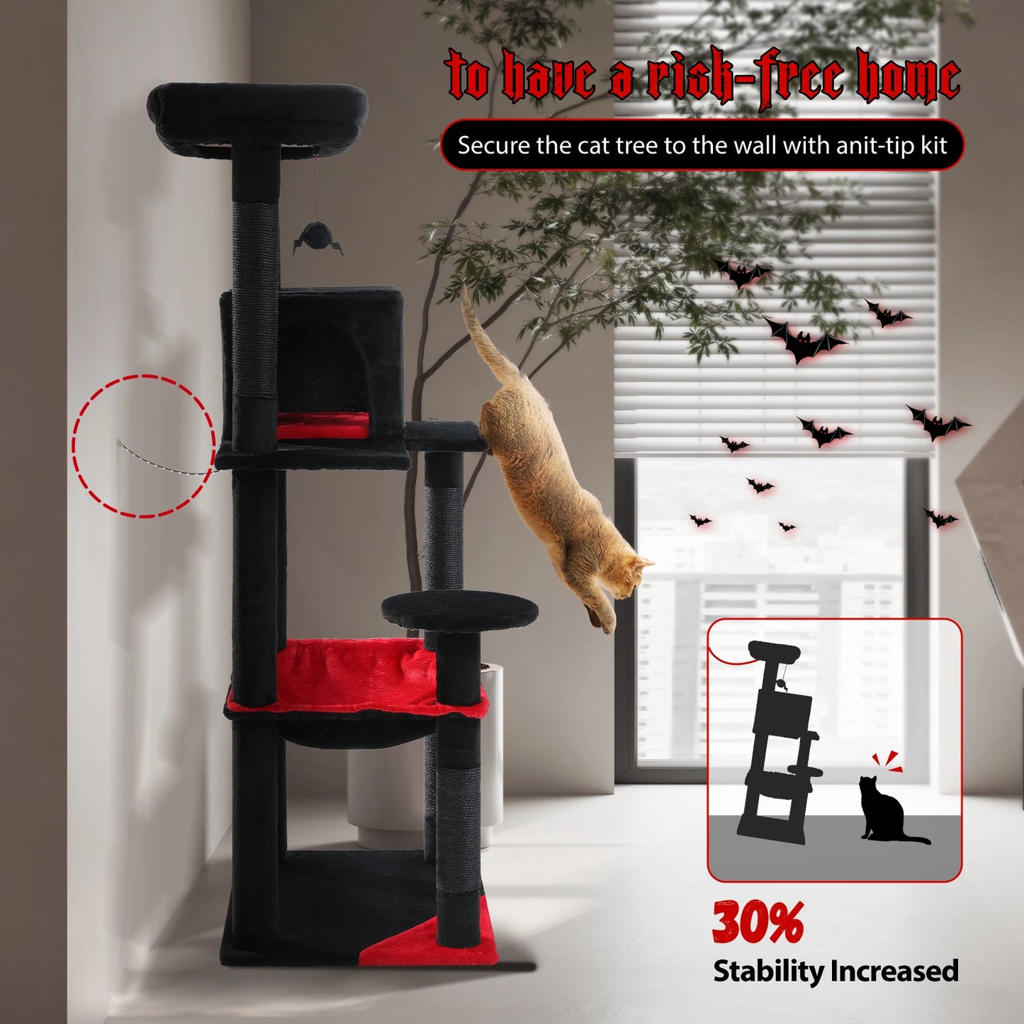 Gothic Cat Tree for Indoor Cats Tall Cat Tower with Hammock