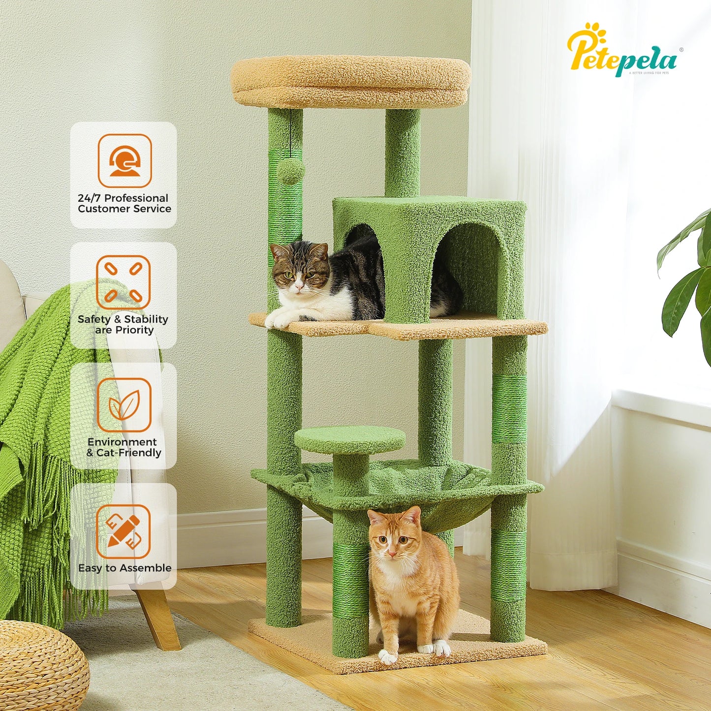 Cat Tree for Indoor Cats, 5-Level Tower with Hammock