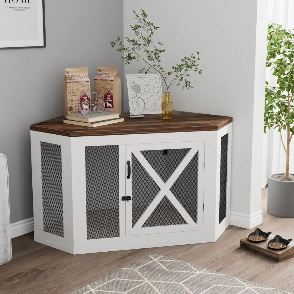 Corner Dog Crate Furniture, Wooden Kennel End Table