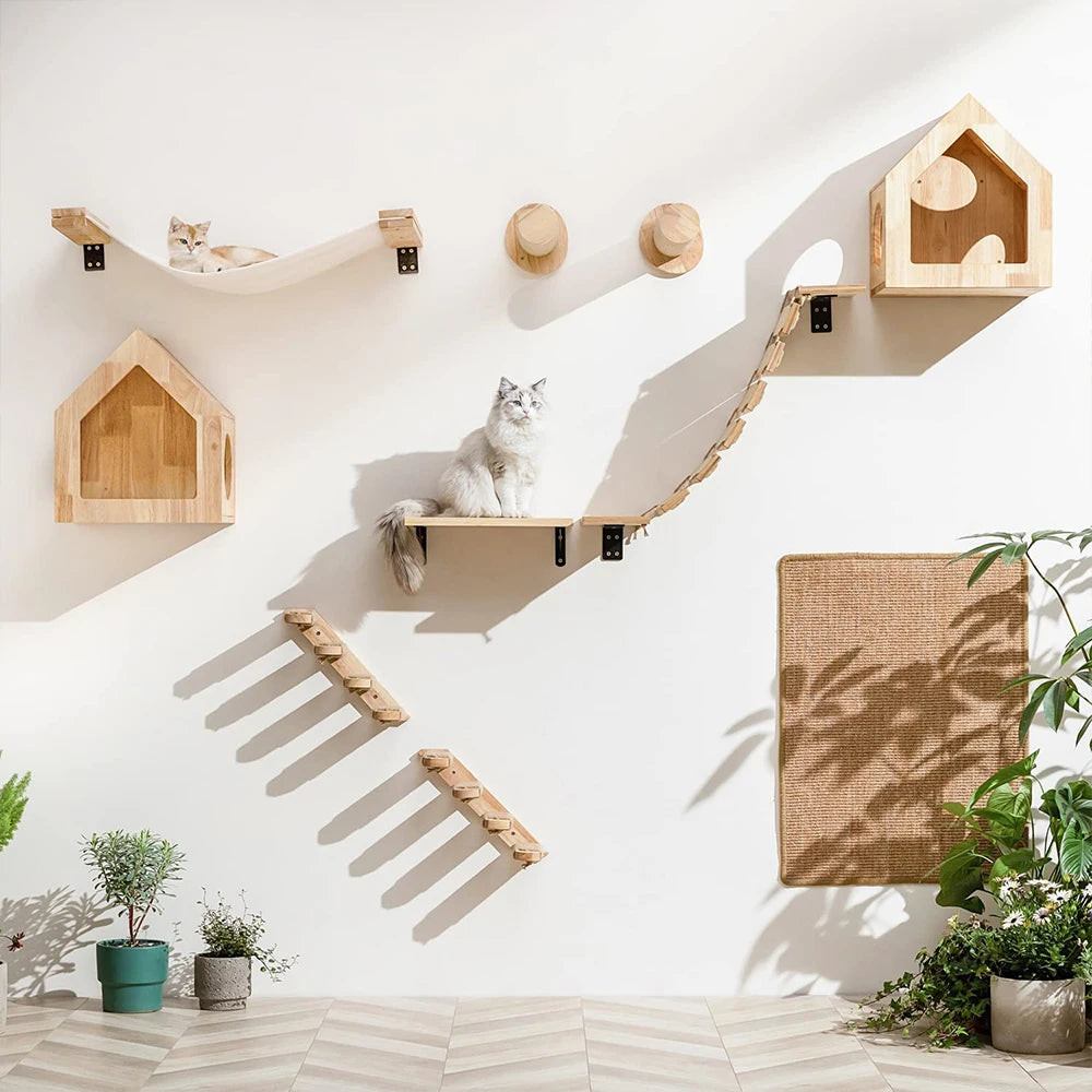 Cat Climbing Shelf Wall Mounted Four Step Stairway With Sisal Scratching Post For Cats