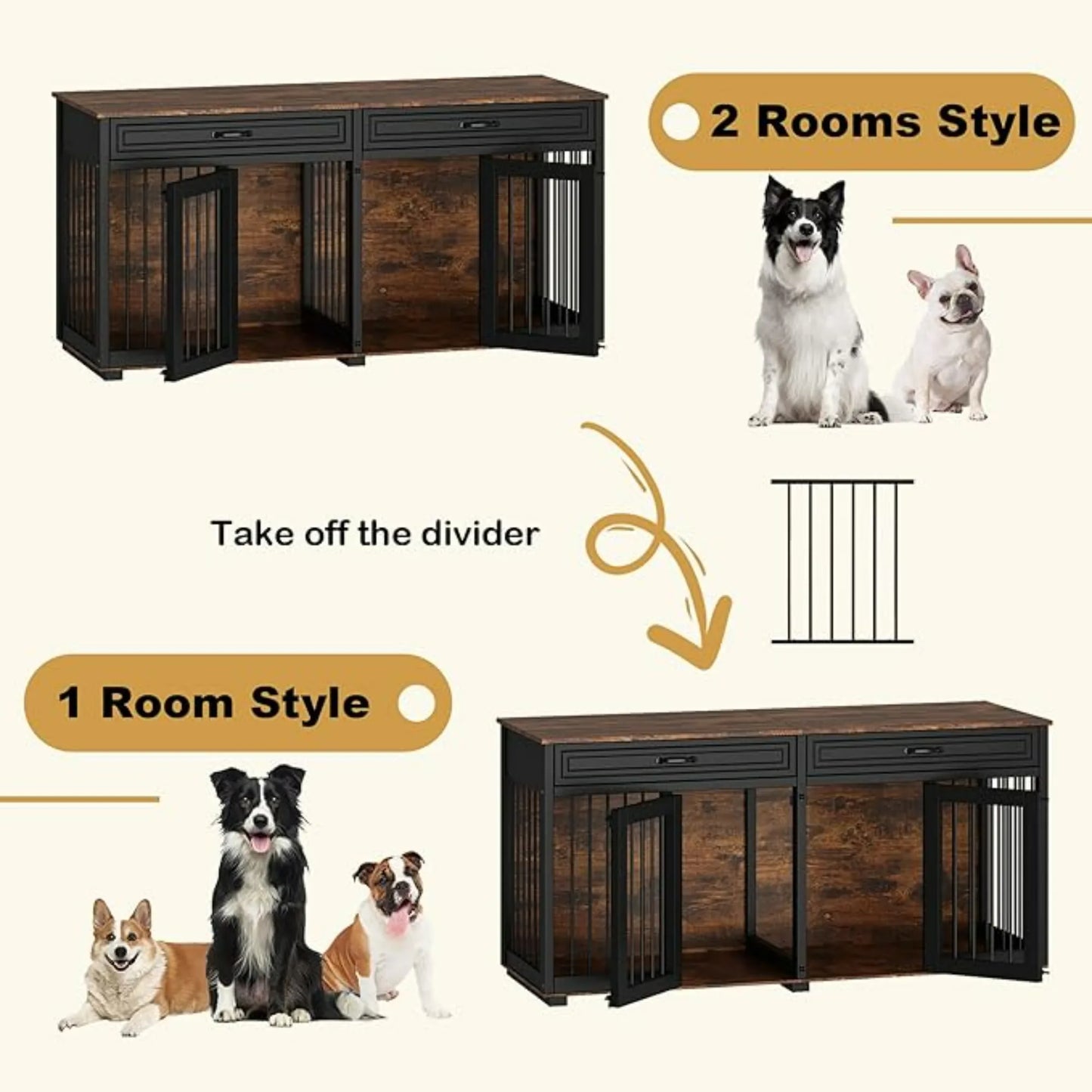 Dog Crate Furniture for Large Medium Dogs 72 Inch Wooden Kennel