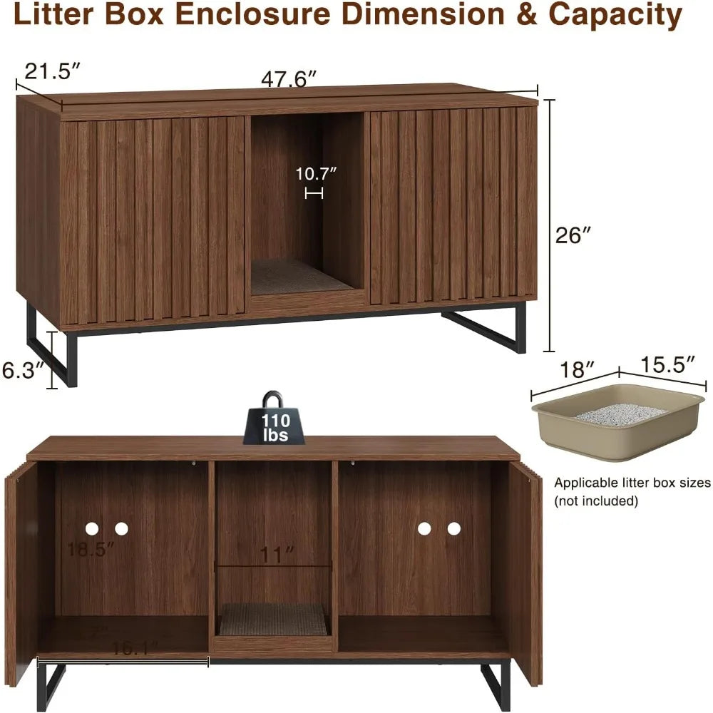 Cat Litter Box Enclosure for 2 Cats Double Room Cabinet