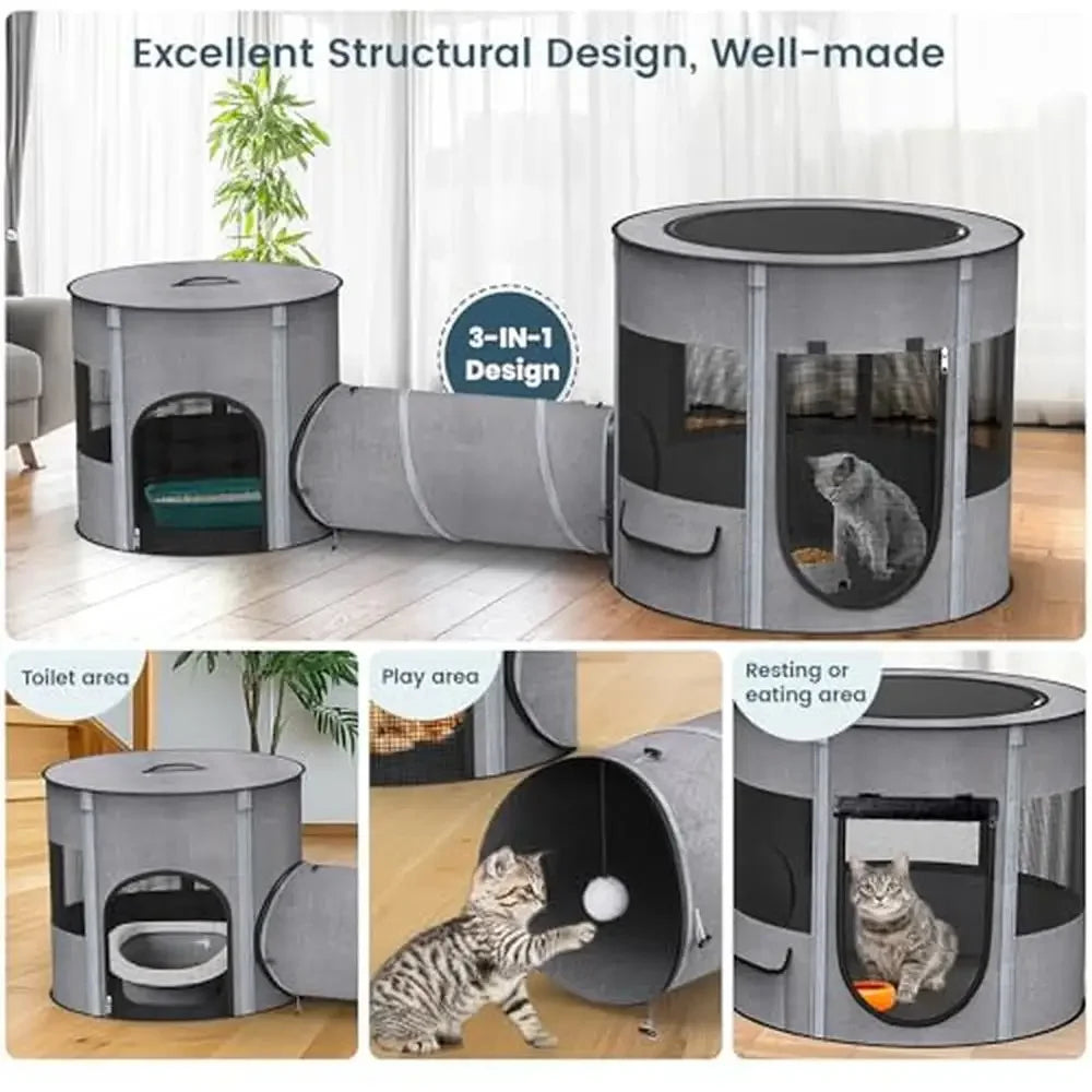 Portable Cat Playpen Tunnel 3-in-1 Foldable Puppy Pen