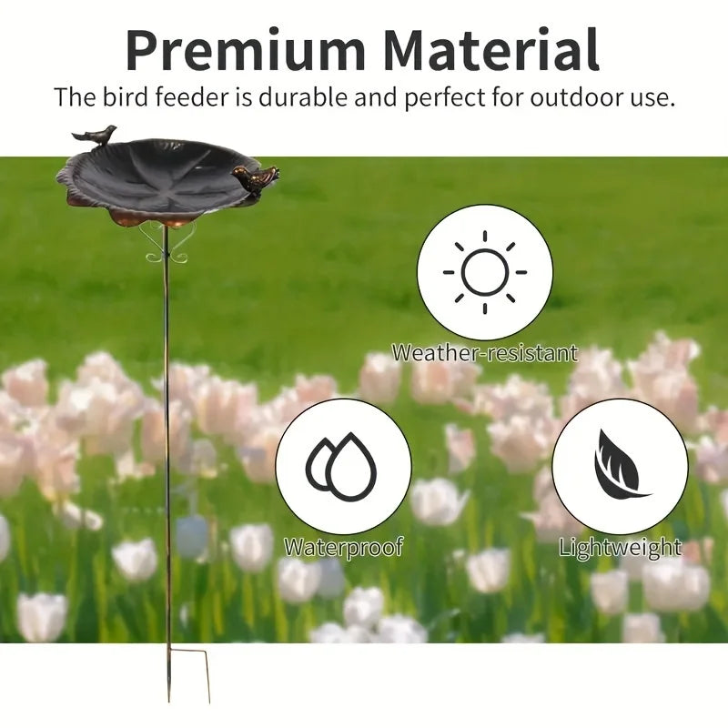 47.5" Metal Leaf-Shaped Bird Feeder Stake for Outdoor Use