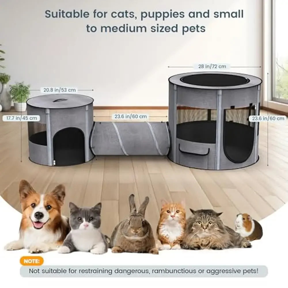 Portable Cat Playpen Tunnel 3-in-1 Foldable Puppy Pen