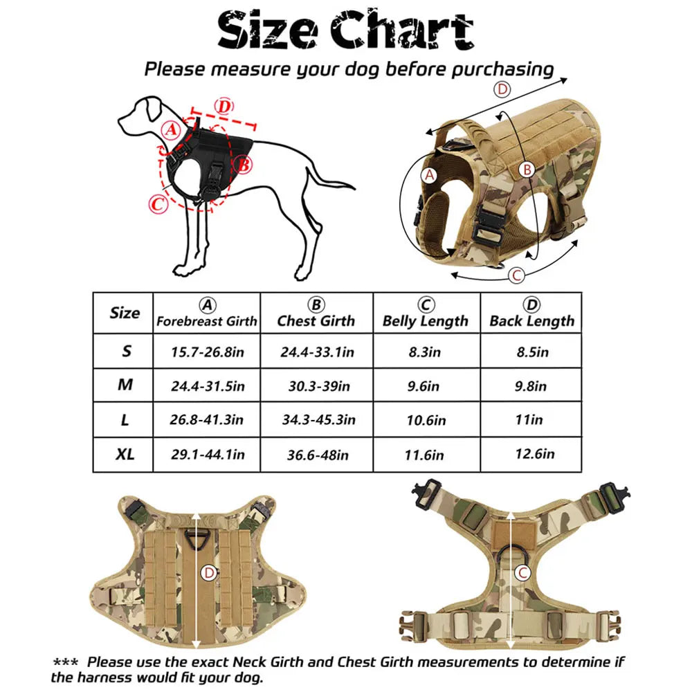 Large Dog Harness Collar Leash Set Military Dog Harnesses