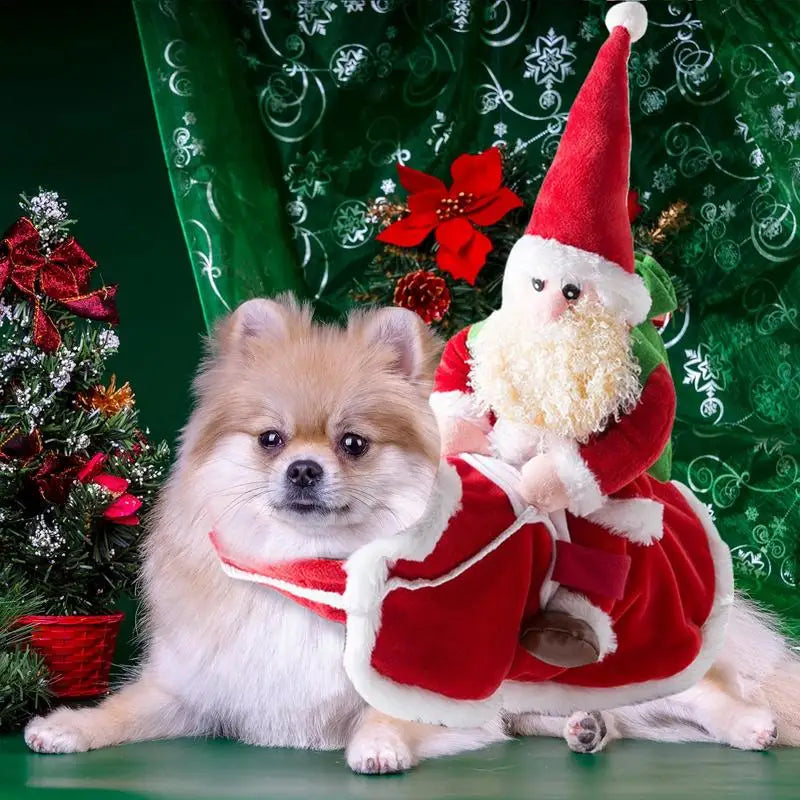 Christmas Dog Costume Santa Claus Clothes Funny Outfit Hat