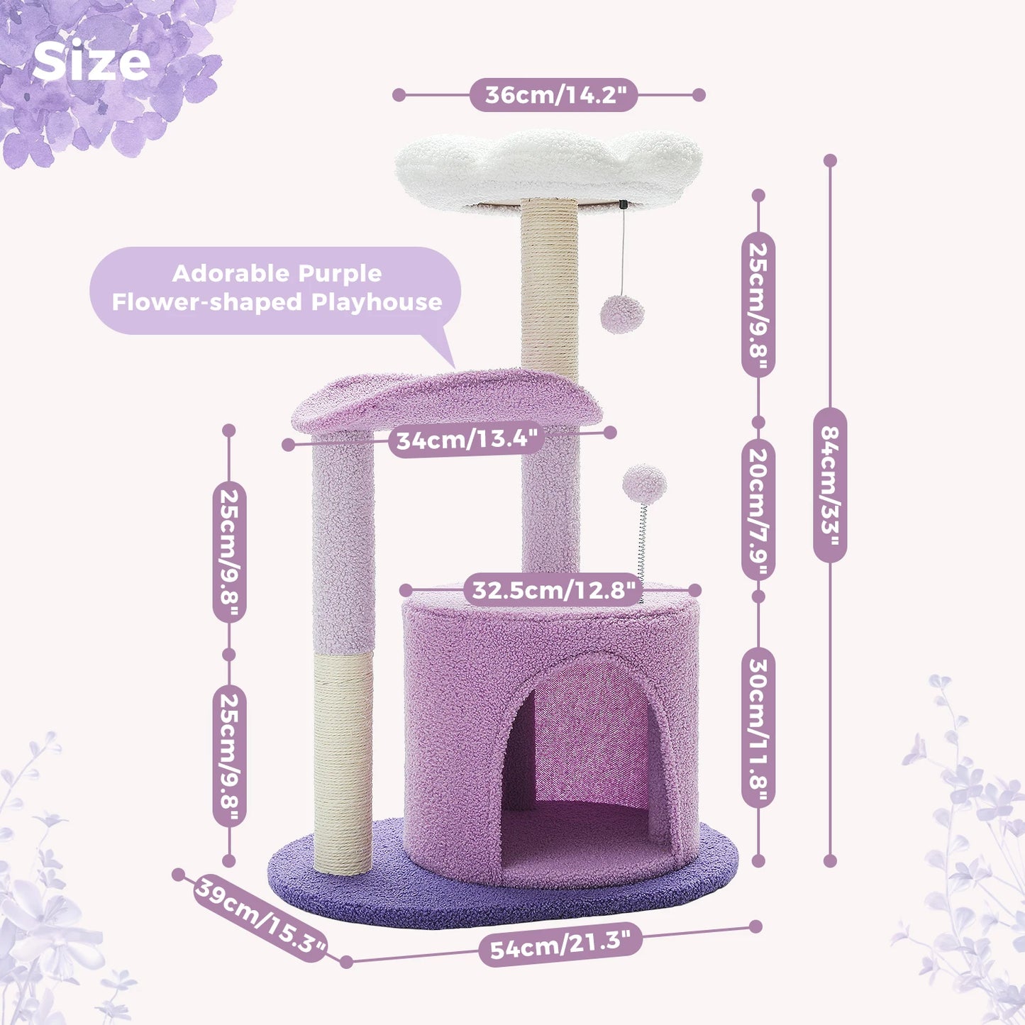 Flower Cat Tree for Indoor Cats with Soft Condo and Toys