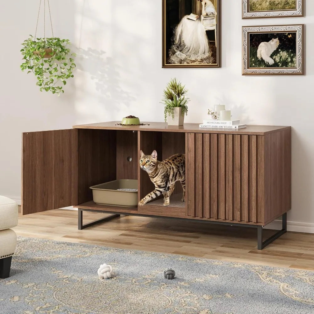 Cat Litter Box Enclosure for 2 Cats Double Room Cabinet