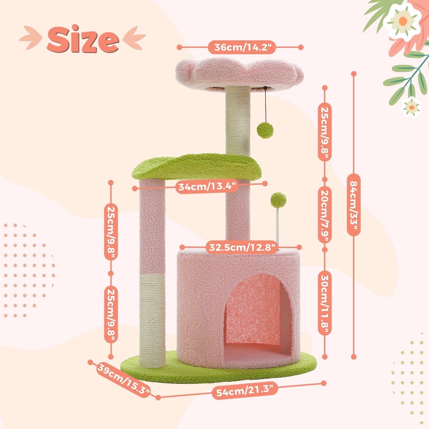 Flower Cat Tree for Indoor Cats with Soft Condo and Toys