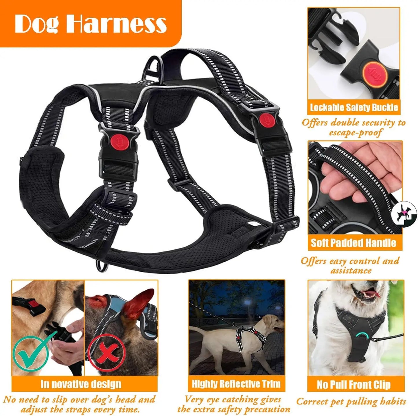 No Pull Dog Harness, Collar & Leash Set with Accessories