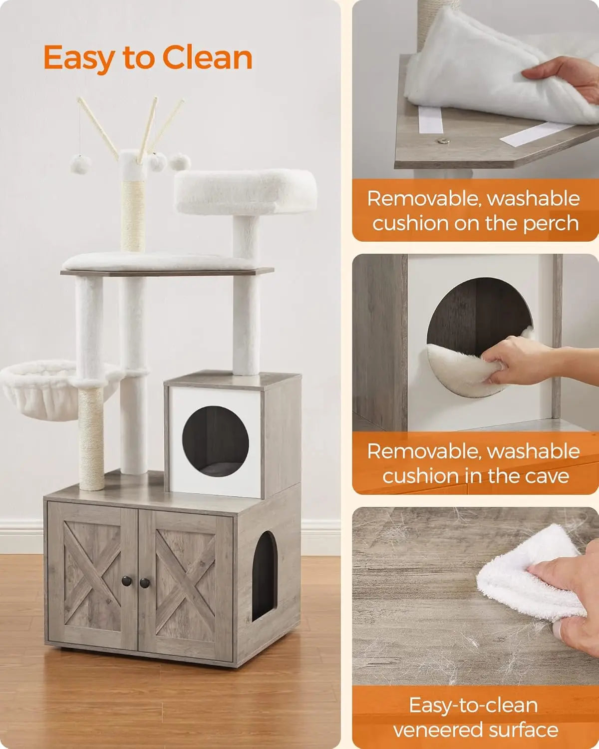 Cat Tree With Litter Box Enclosure, 2-in-1 Modern Cat Tower