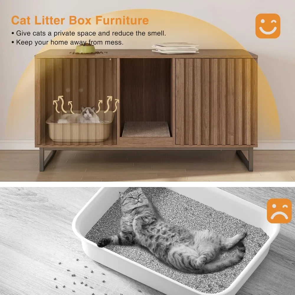 Cat Litter Box Enclosure for 2 Cats Double Room Cabinet
