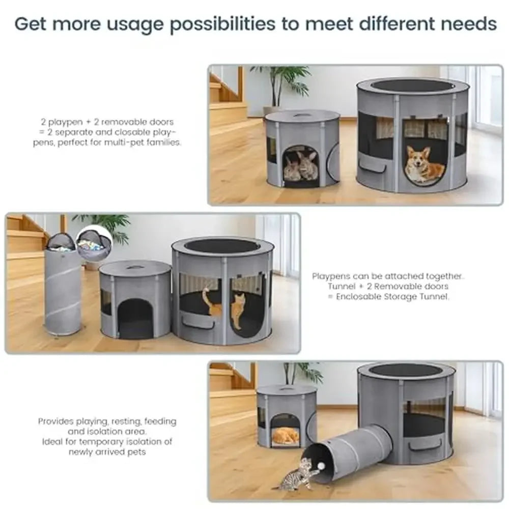 Portable Cat Playpen Tunnel 3-in-1 Foldable Puppy Pen