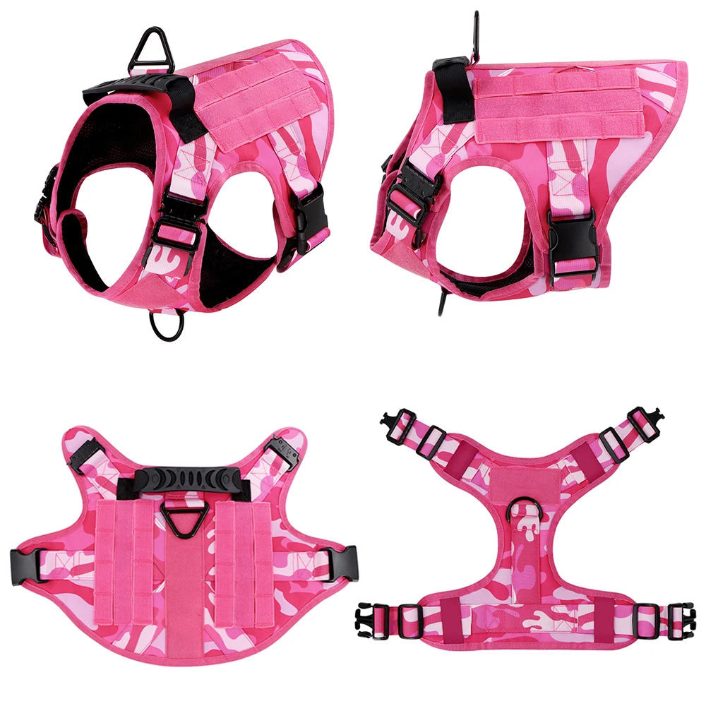 Military Pink Camouflage Dog Harness For Large Medium Dogs