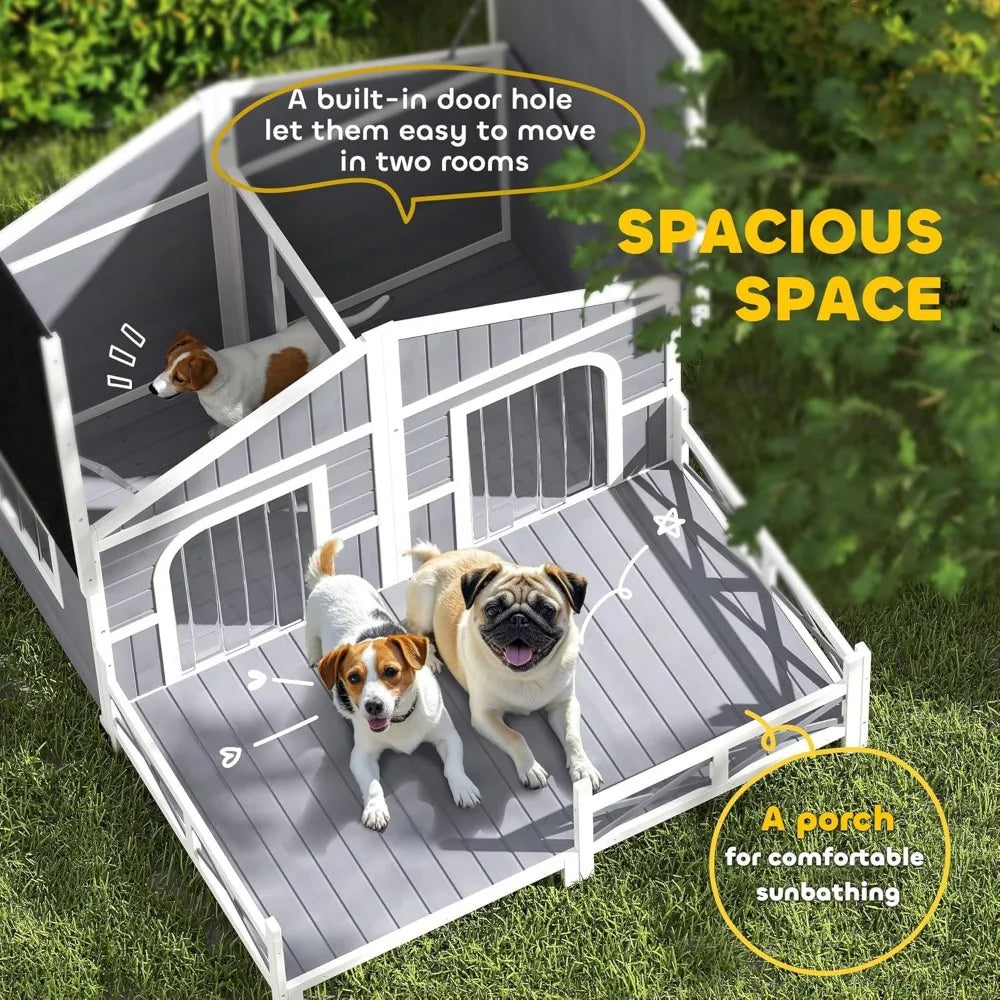 Dog House Outdoor Wooden Dog Kennel with Porch and Roof