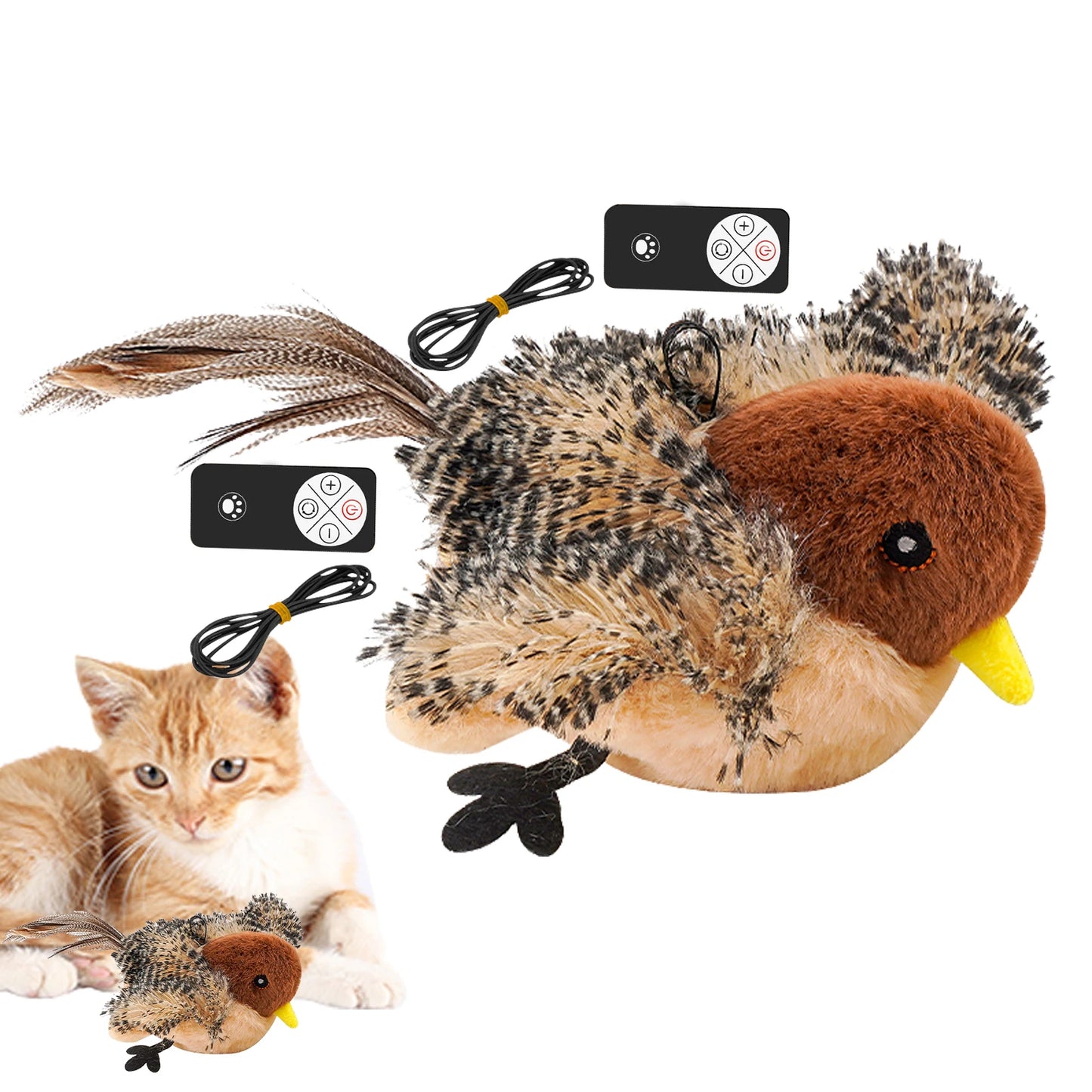 Remote Control Simulated Chirping Bird Toy For Kitten