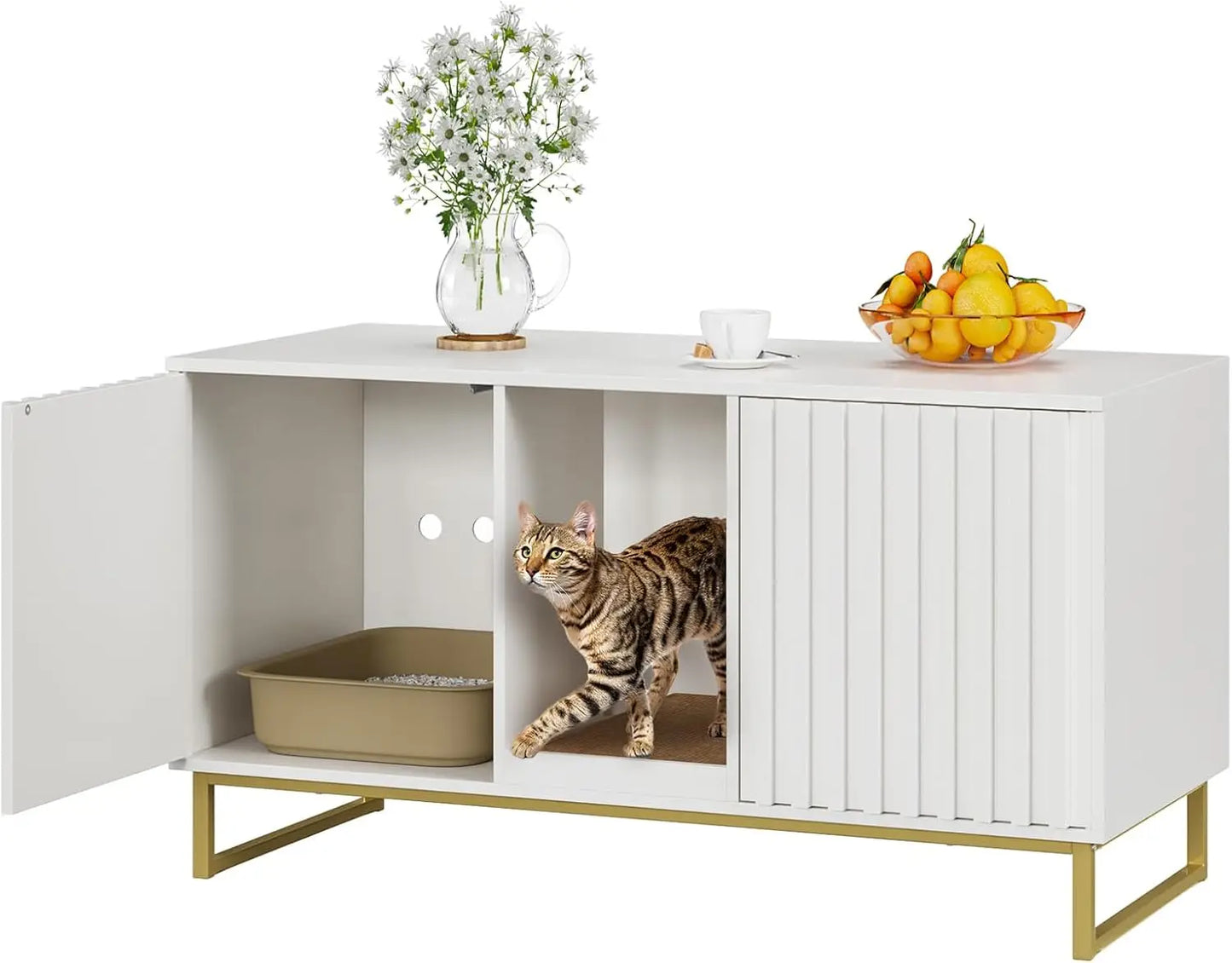 Cat Litter Box Enclosure for 2 Cats Double Room Cabinet