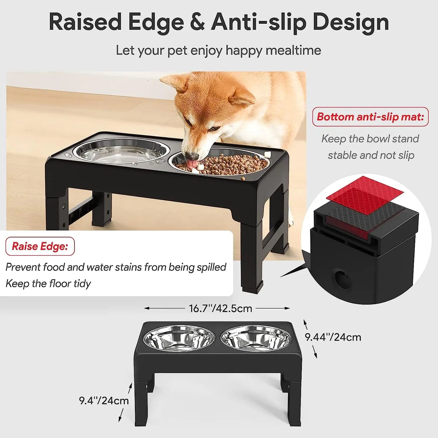 Multi Heights Folding Feeder, Raised Dog & Cat Bowls