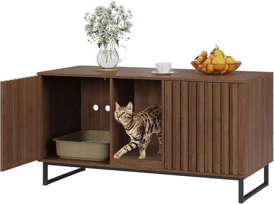 Cat Litter Box Enclosure for 2 Cats Double Room Cabinet