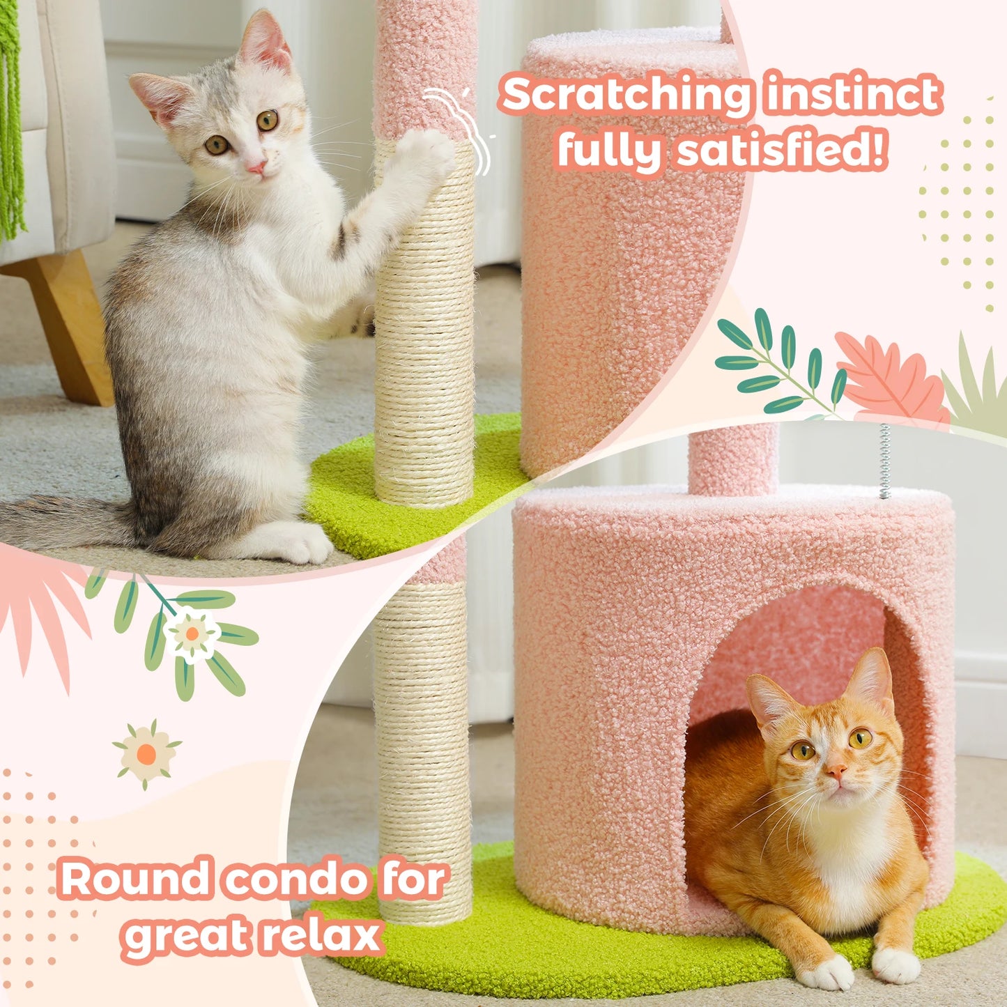 Flower Cat Tree for Indoor Cats with Soft Condo and Toys