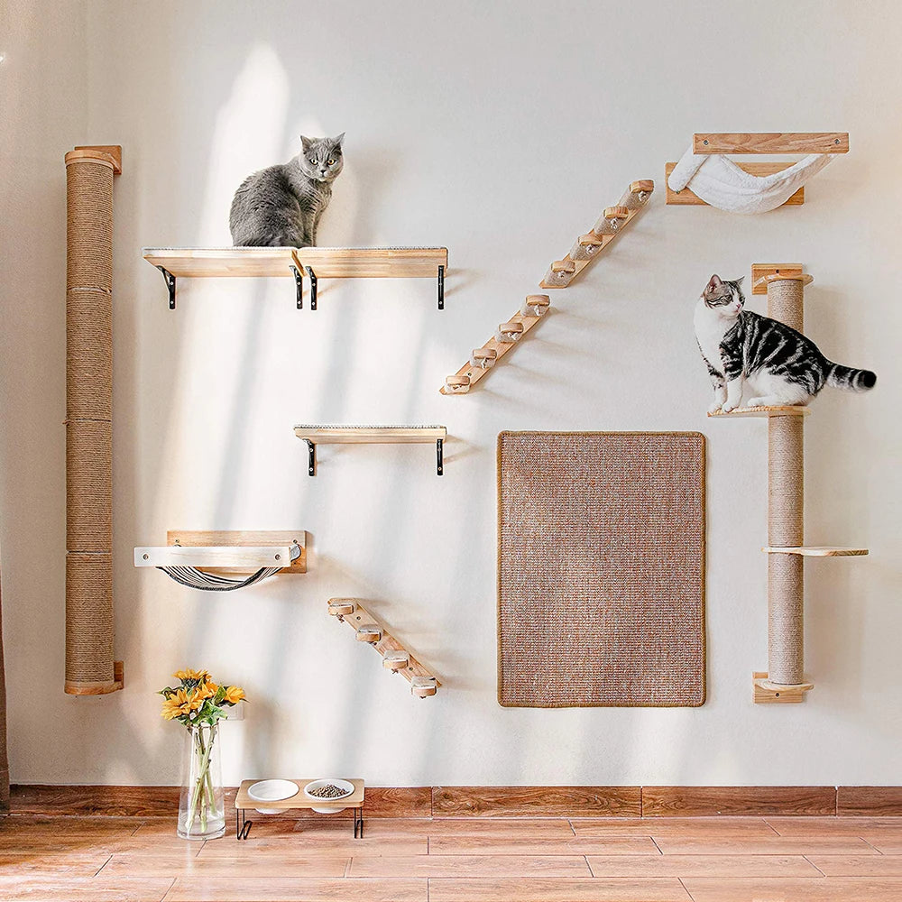 Cat Climbing Shelf Wall Mounted Four Step Stairway With Sisal Scratching Post For Cats