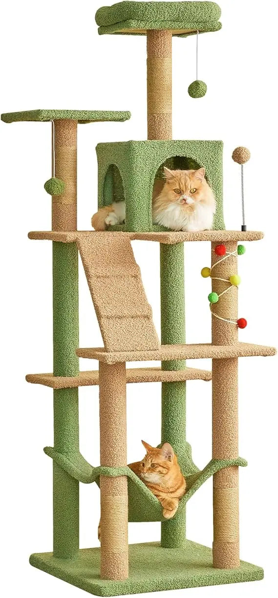 MWPO 63.8 Inches Green Cat Tree for Indoor Cats Multi-Level