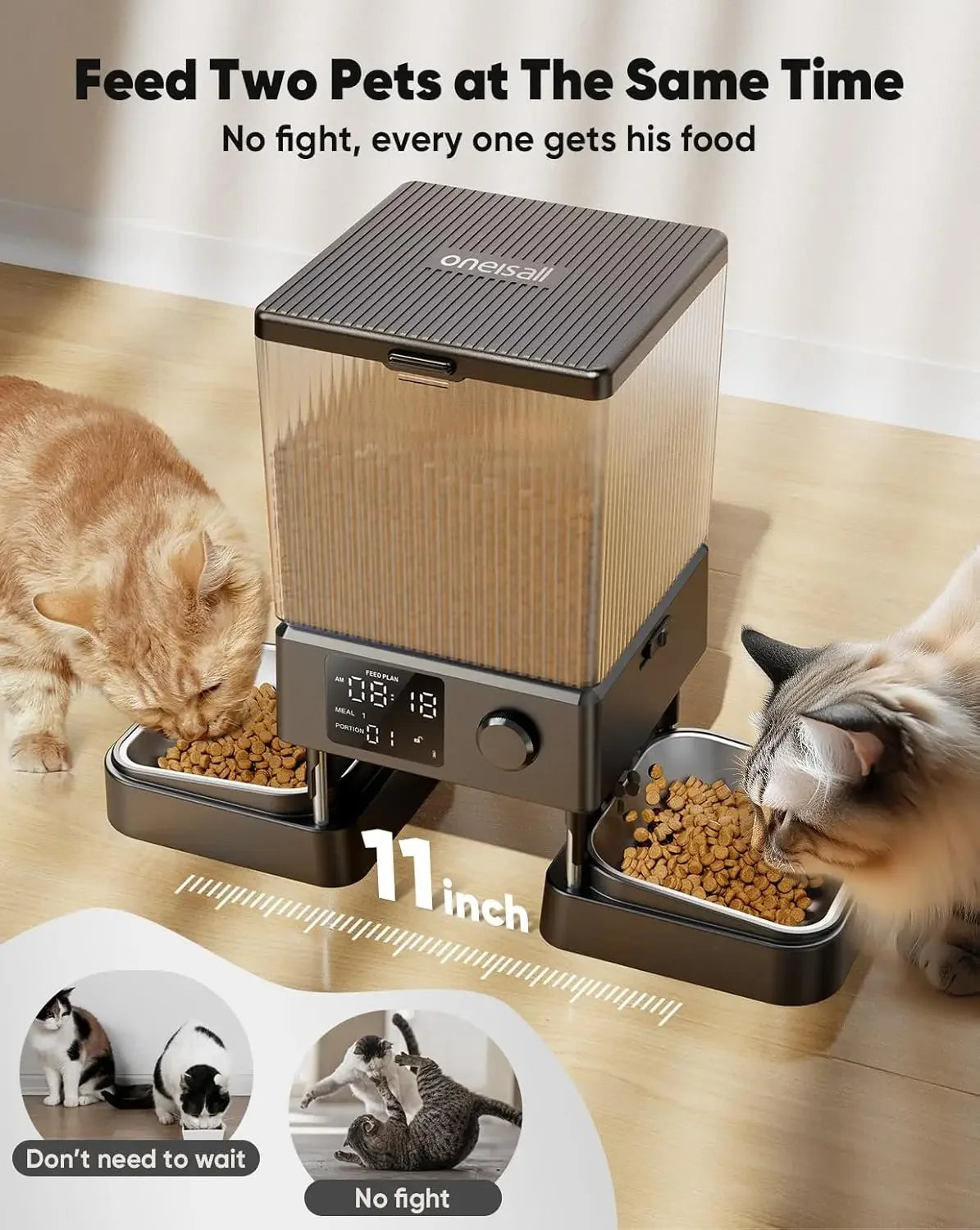 oneisall Automatic Cat Feeder for 2 Cats, Timed Food Dispenser