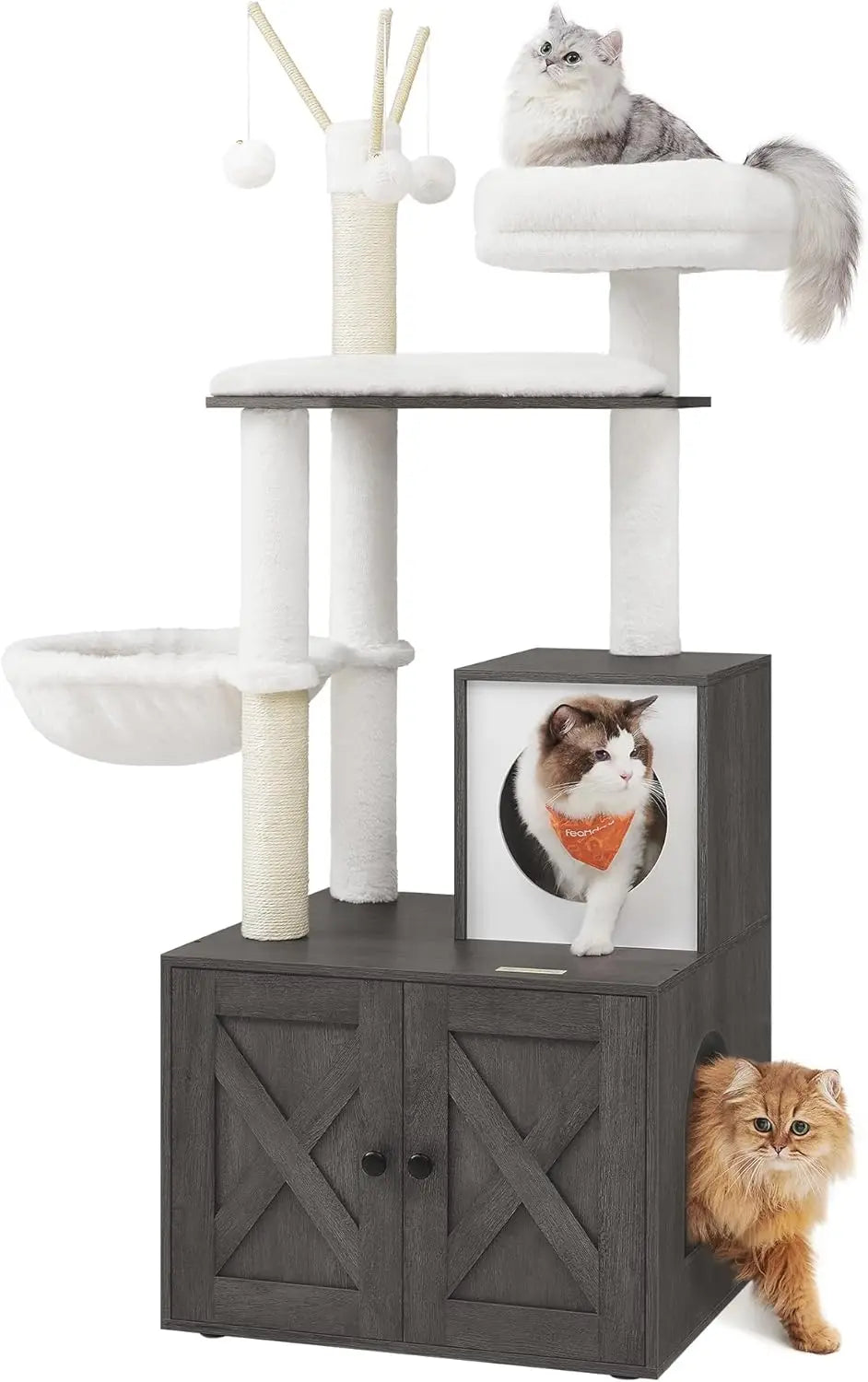 Cat Tree With Litter Box Enclosure, 2-in-1 Modern Cat Tower